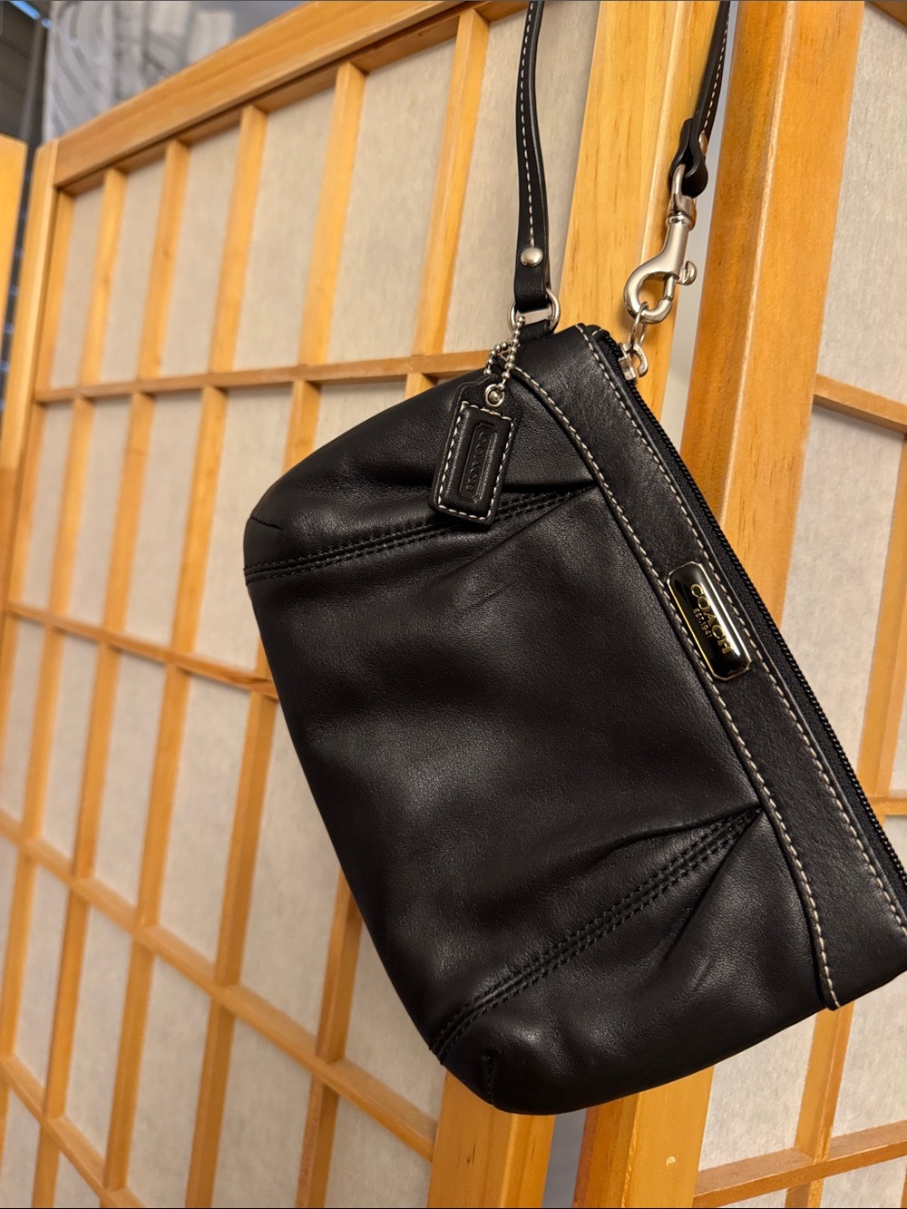 Coach Black Leather Wristlet Crossbody new , no tags